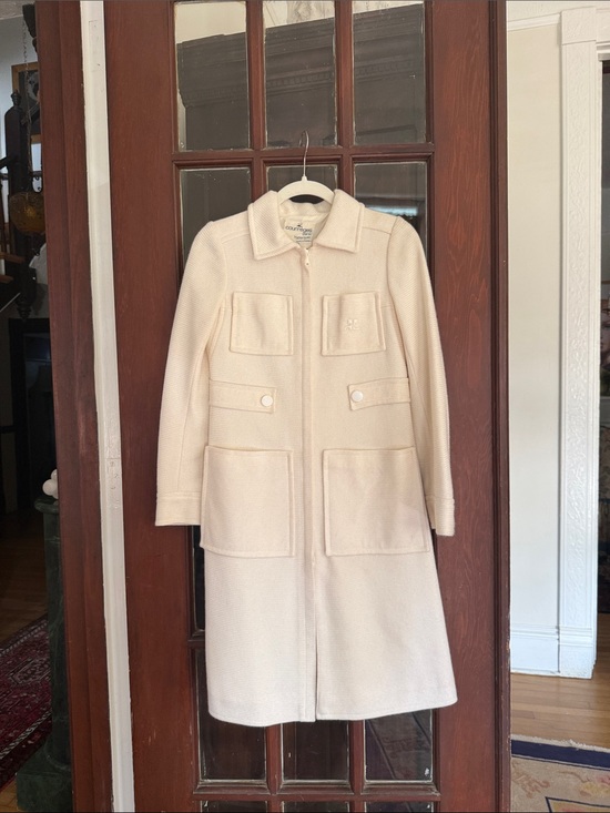 Courreges Jackets & Blazers - Vintage Courreges Paris Cream Wool-Blend Pea Coat with Patch Pockets